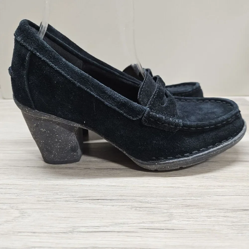 Clarks Unstructured Carleta Belle Black Heeled Penny Loafer Womens Size 6.5